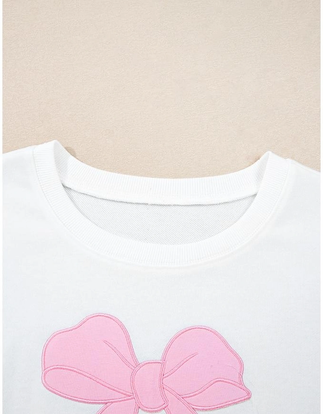 Beige Big Bow Accent Plus Size Drop Shoulder Sweatshirt