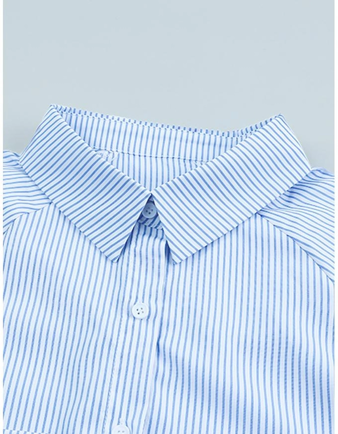 Sky Blue Smocked Cuffed Striped Boyfriend Shirt with Pocket