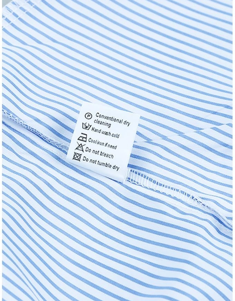 Sky Blue Smocked Cuffed Striped Boyfriend Shirt with Pocket