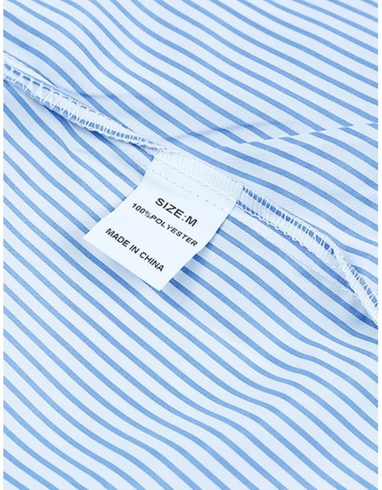 Sky Blue Smocked Cuffed Striped Boyfriend Shirt with Pocket