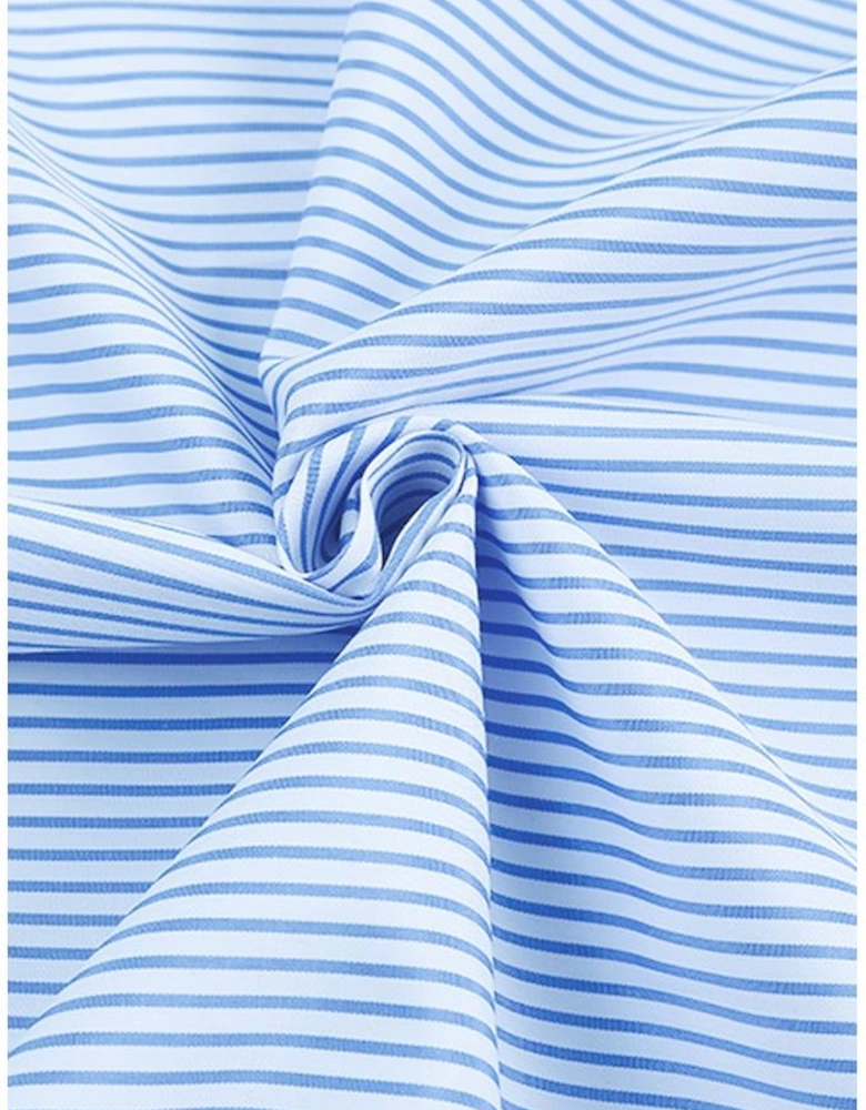 Sky Blue Smocked Cuffed Striped Boyfriend Shirt with Pocket