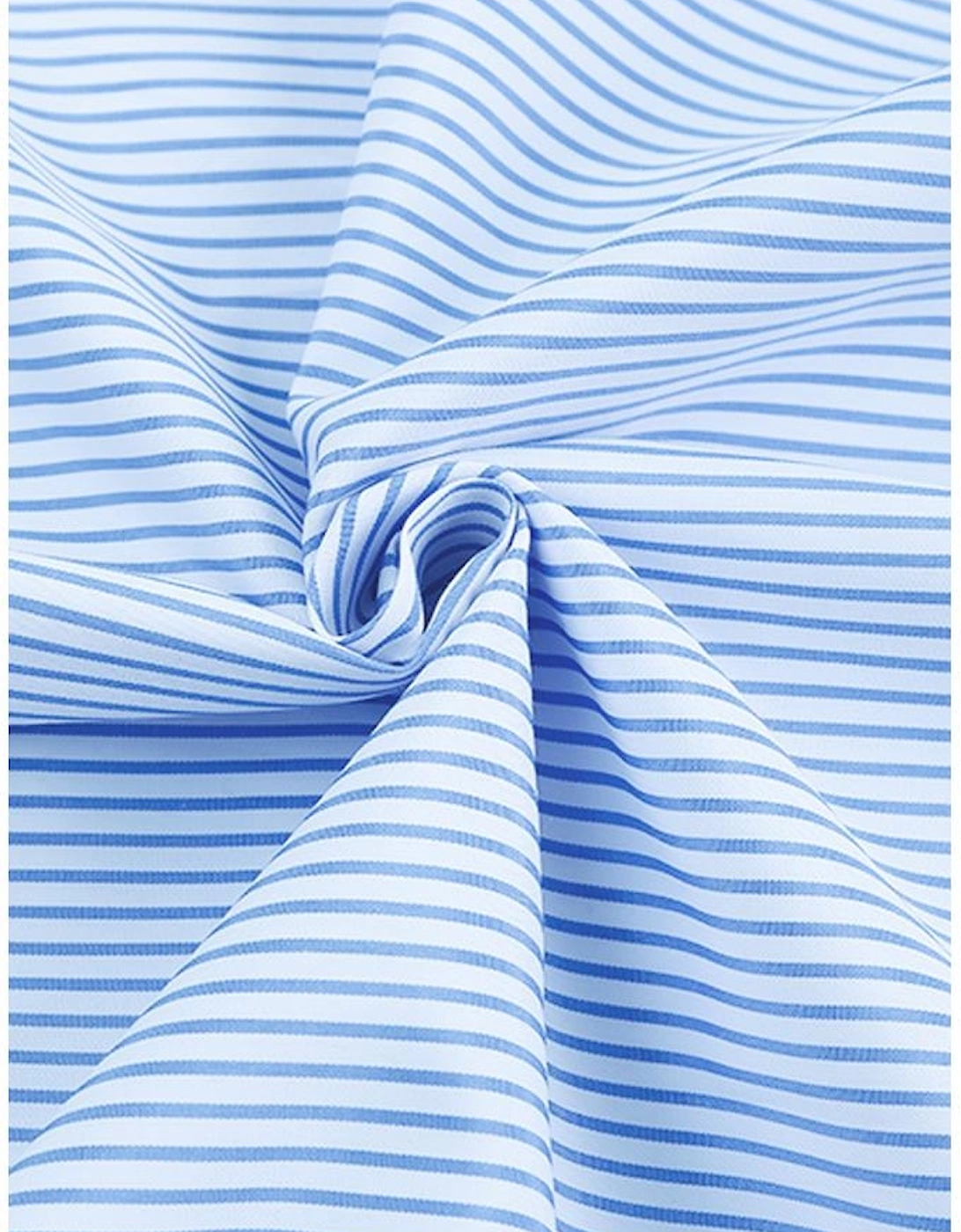 Sky Blue Smocked Cuffed Striped Boyfriend Shirt with Pocket