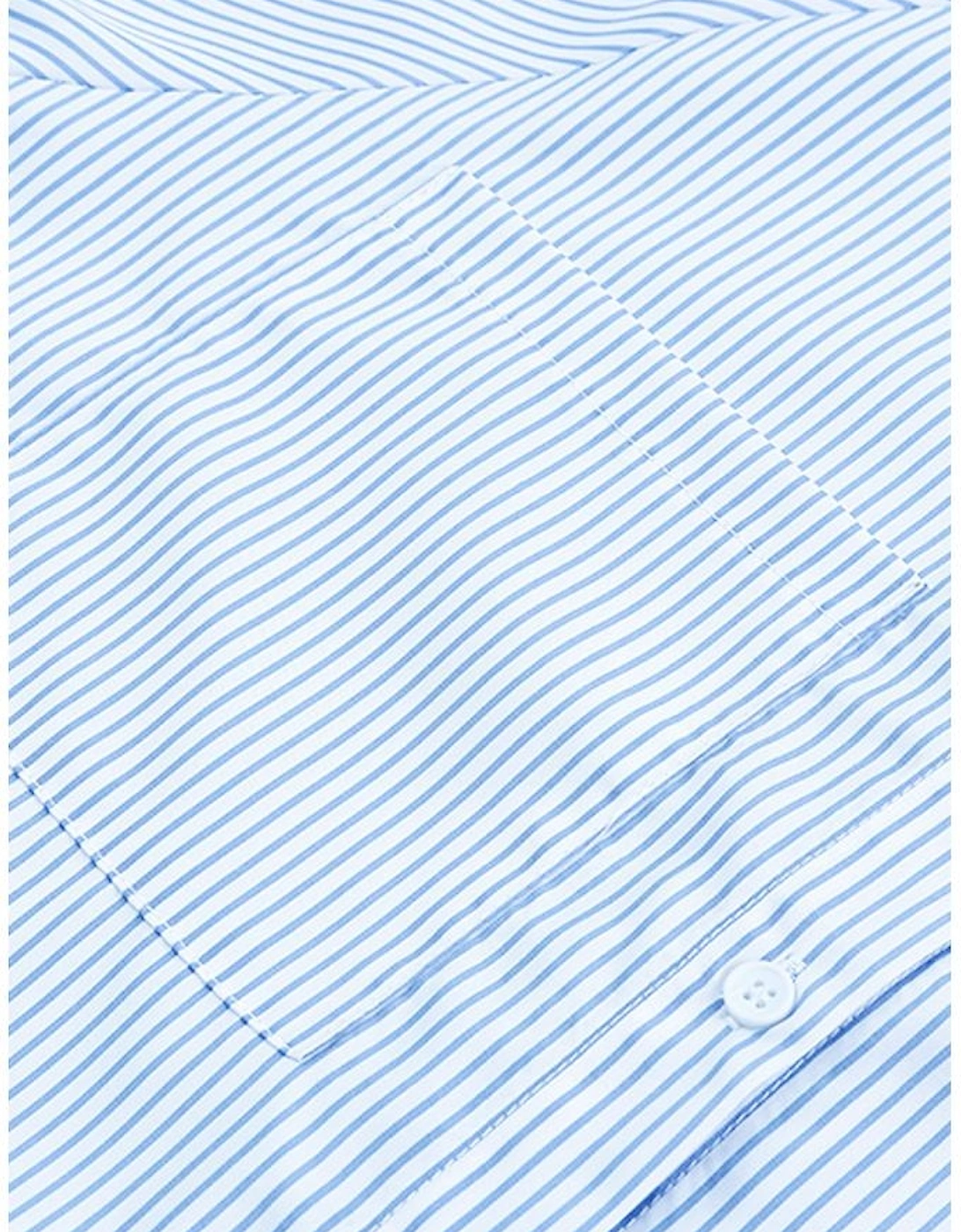 Sky Blue Smocked Cuffed Striped Boyfriend Shirt with Pocket