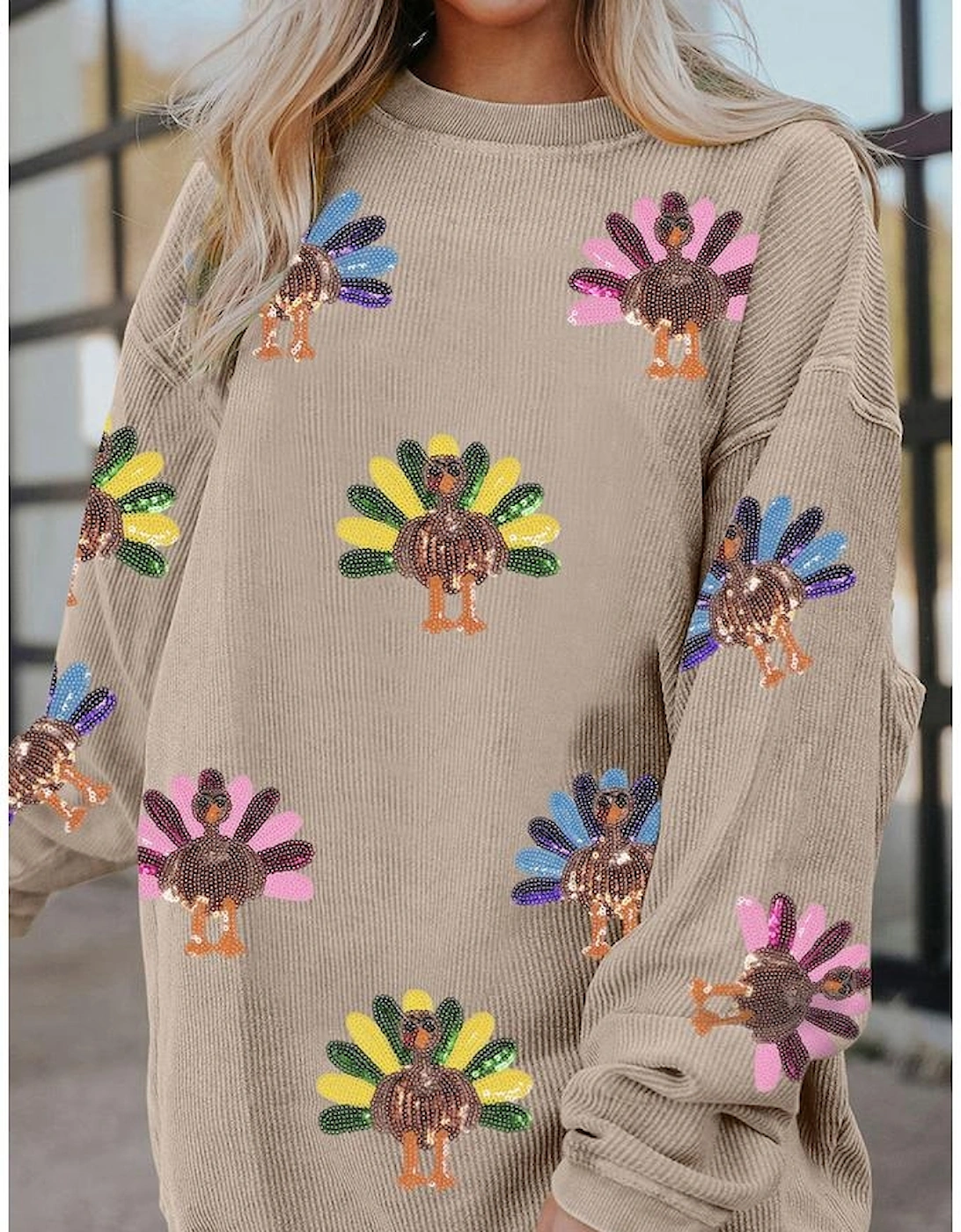 Smoke Gray Turkey Graphic Corded Baggy Sweatshirt, 12 of 11