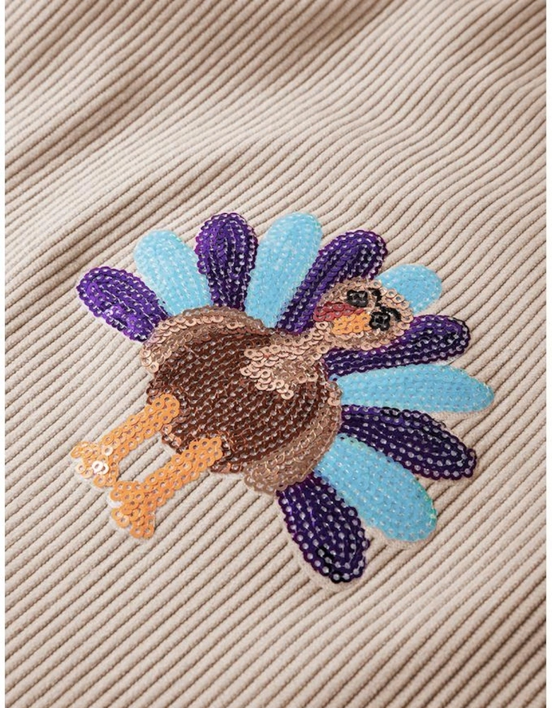 Smoke Gray Turkey Graphic Corded Baggy Sweatshirt