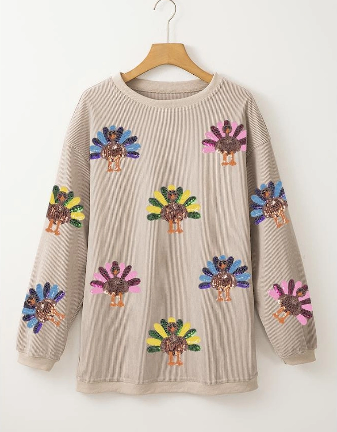 Smoke Gray Turkey Graphic Corded Baggy Sweatshirt