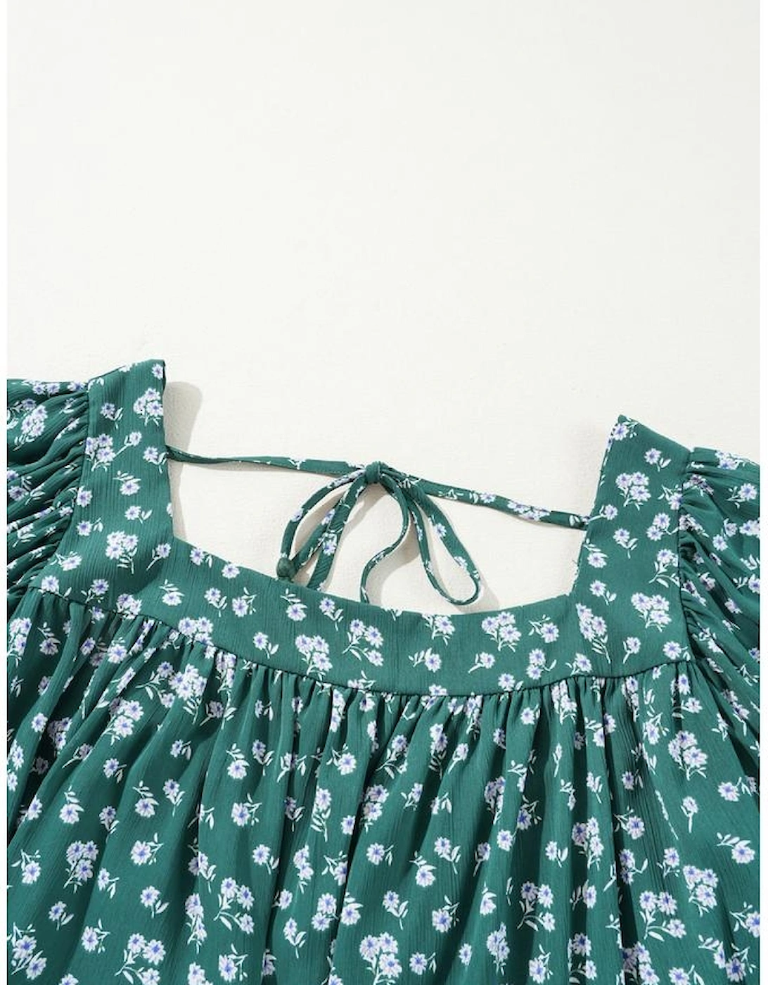 Green Floral Print Square Neck Ruffled Trim Plus Size Blouse