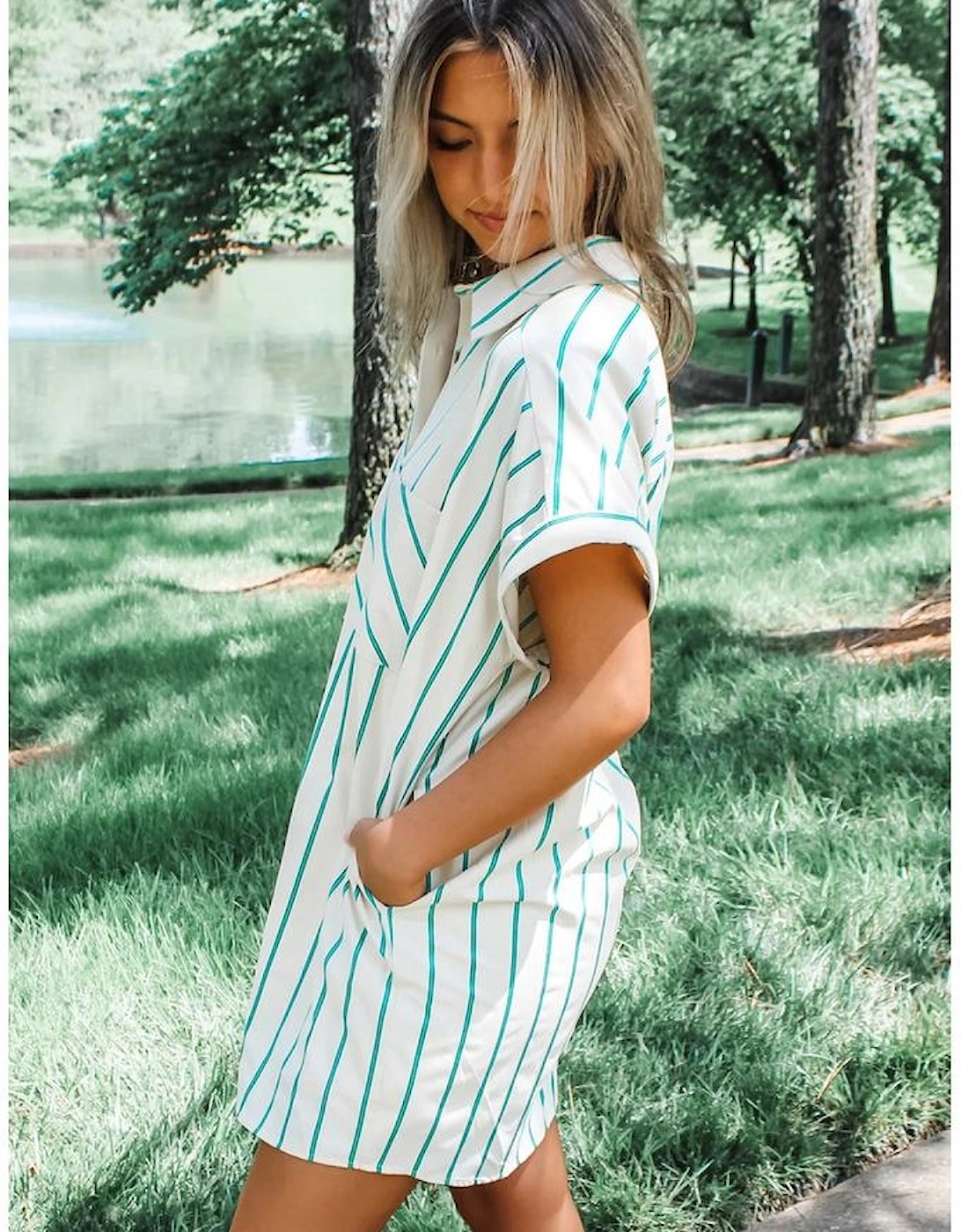 Mint Green St Patricks Striped Wide Short Sleeve Shift Mini Shirt Dress, 12 of 11