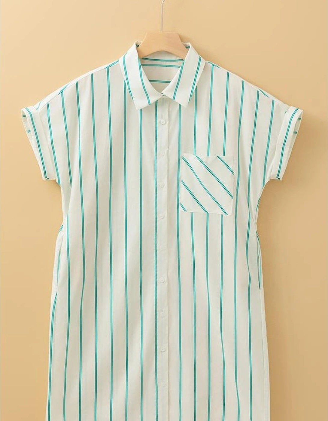 Mint Green St Patricks Striped Wide Short Sleeve Shift Mini Shirt Dress