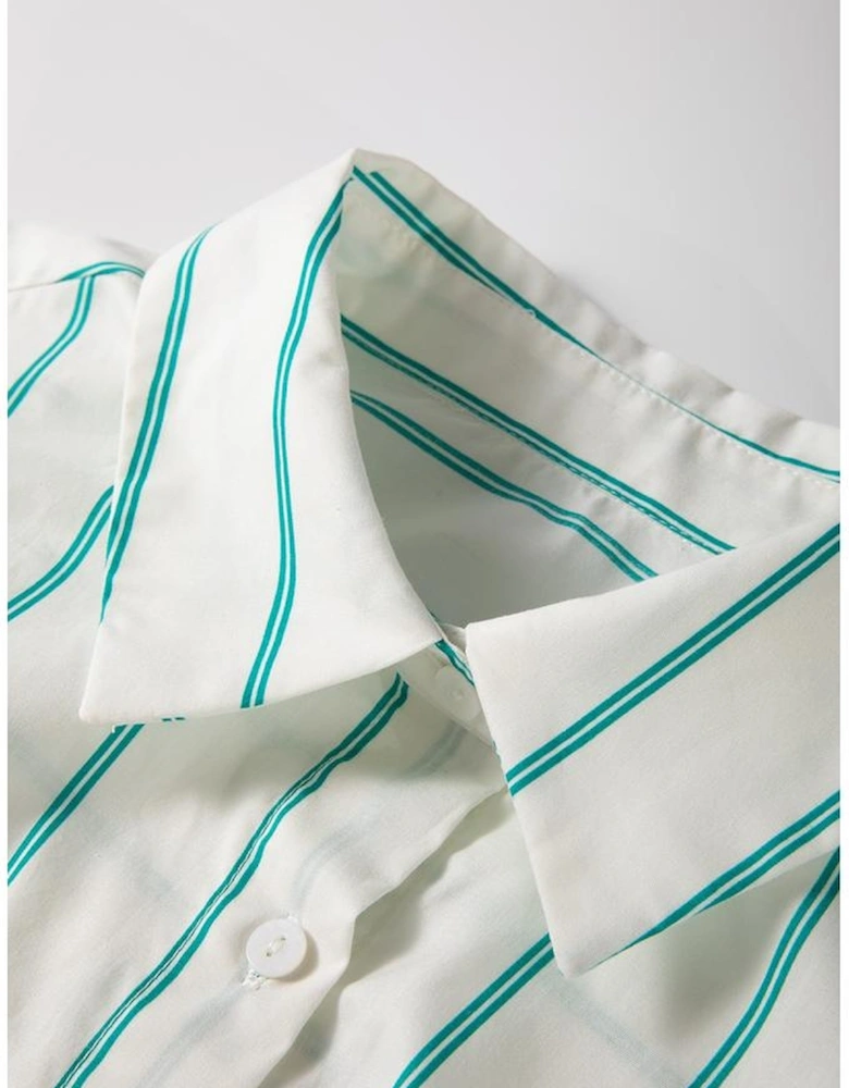 Mint Green St Patricks Striped Wide Short Sleeve Shift Mini Shirt Dress