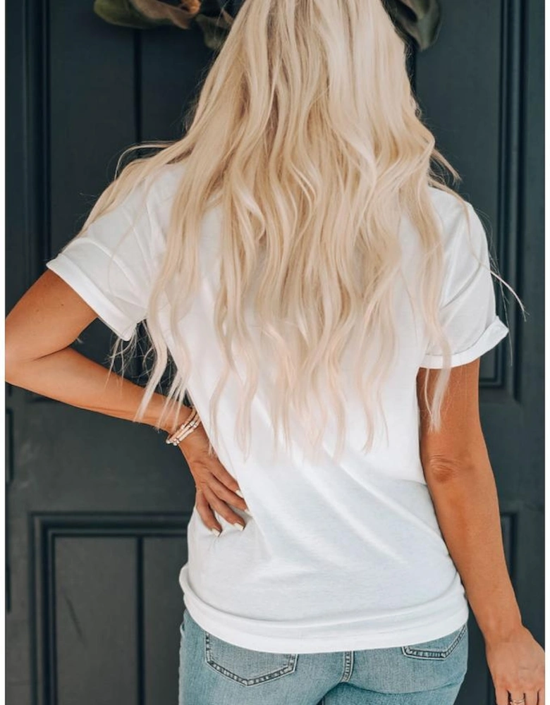 White Sequin Crawfish Potato Lemon Corn Graphic Crewneck T Shirt