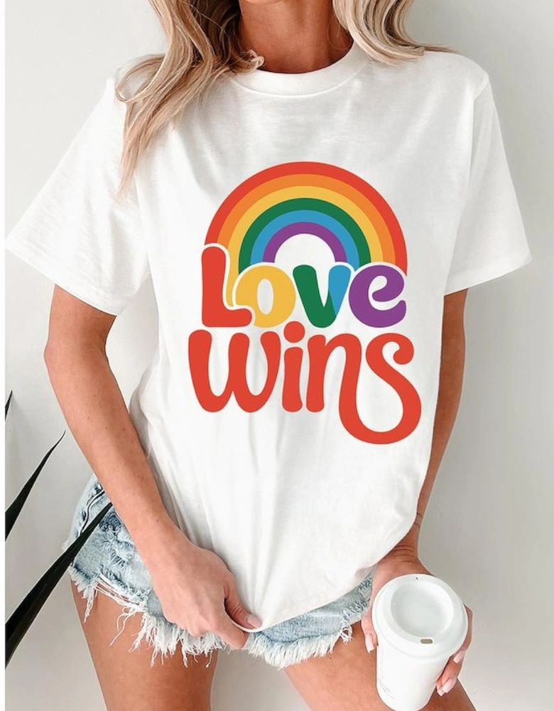 White Love Wins Pride Rainbow Graphic Casual T Shirt