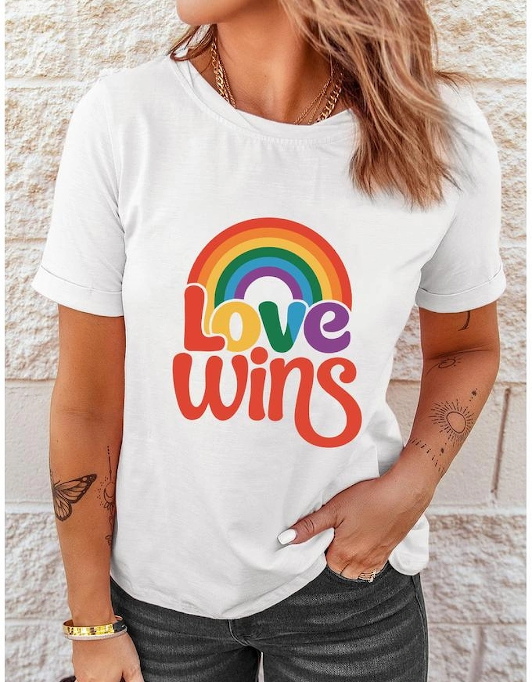 White Love Wins Pride Rainbow Graphic Casual T Shirt