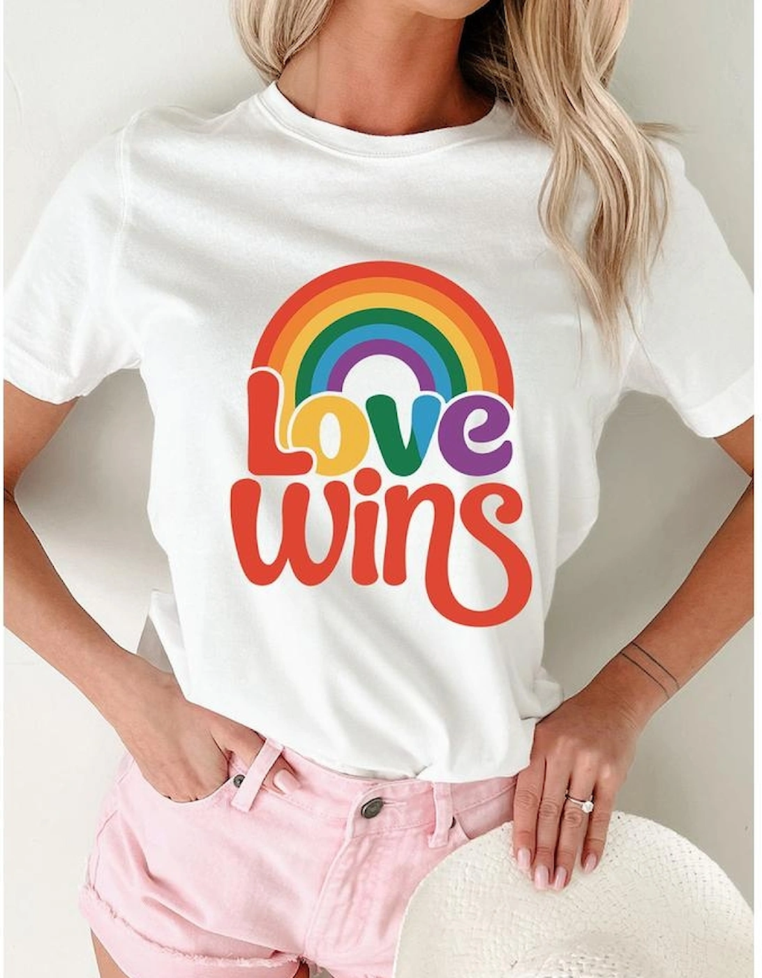 White Love Wins Pride Rainbow Graphic Casual T Shirt