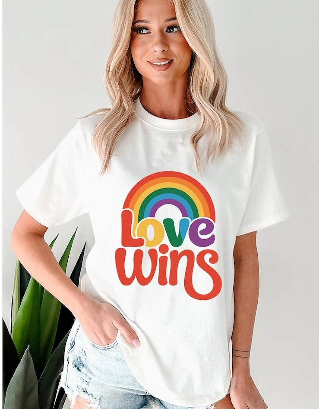 White Love Wins Pride Rainbow Graphic Casual T Shirt