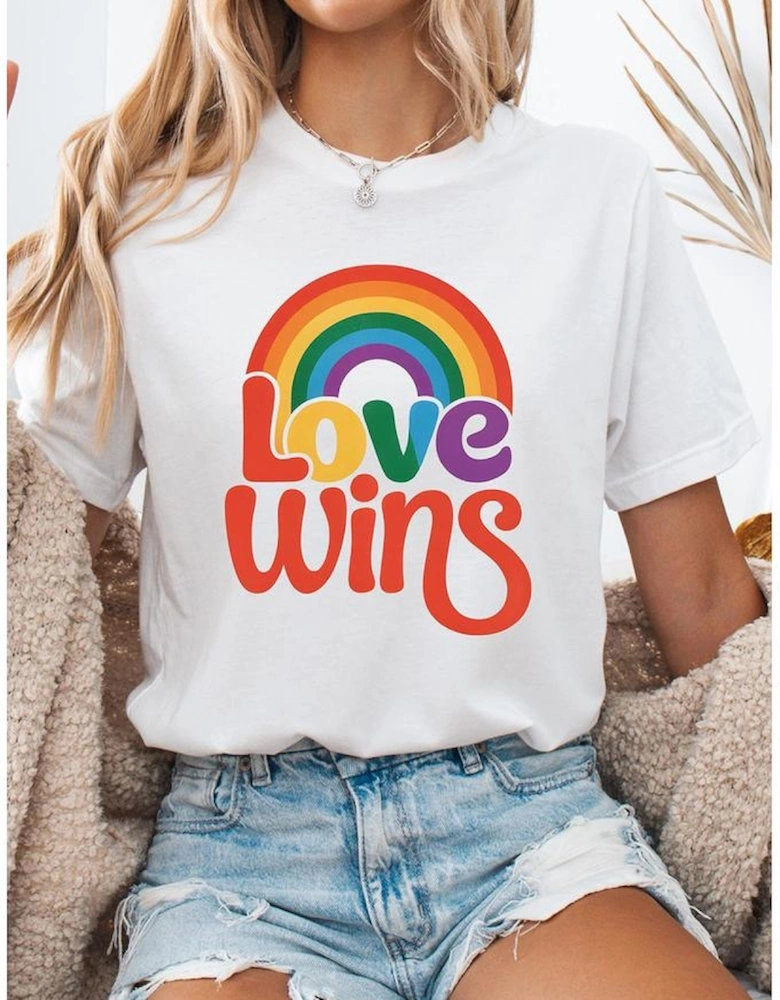 White Love Wins Pride Rainbow Graphic Casual T Shirt