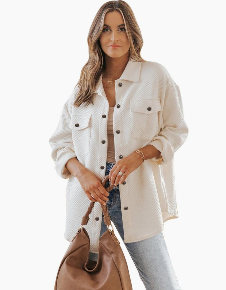 Solid Textured Flap Pocket Buttoned Shacket