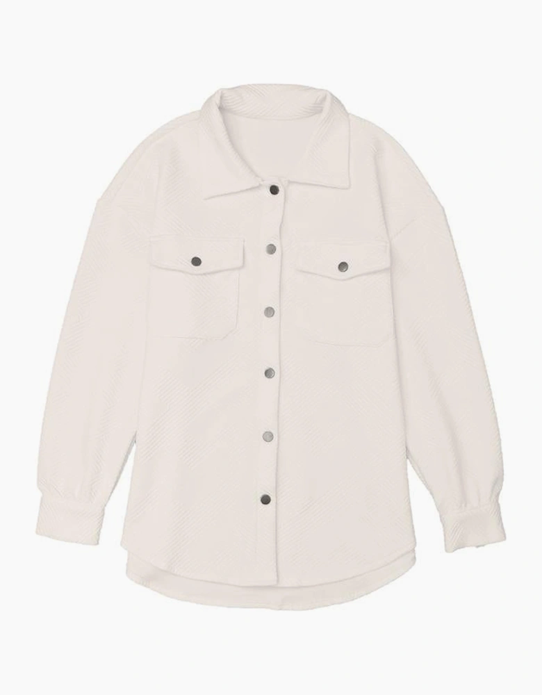 Solid Textured Flap Pocket Buttoned Shacket