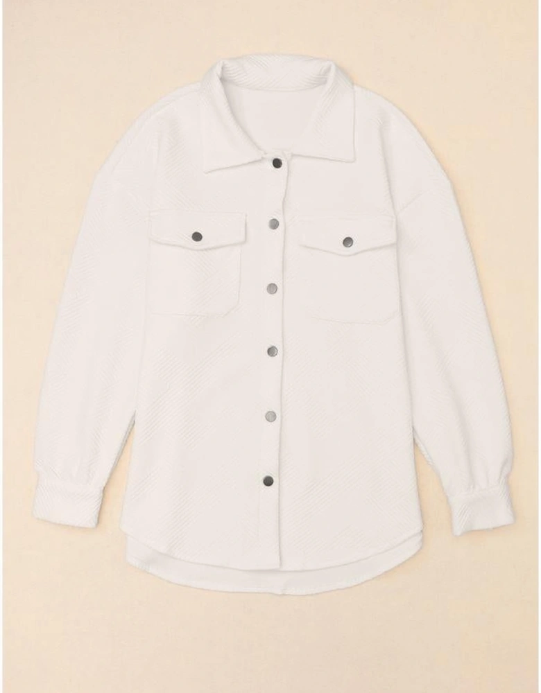 Solid Textured Flap Pocket Buttoned Shacket