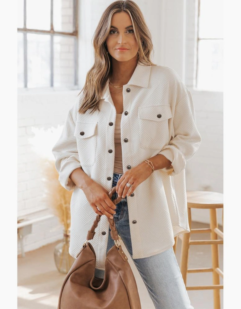 Solid Textured Flap Pocket Buttoned Shacket