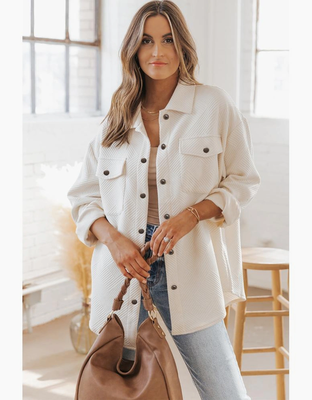 Solid Textured Flap Pocket Buttoned Shacket