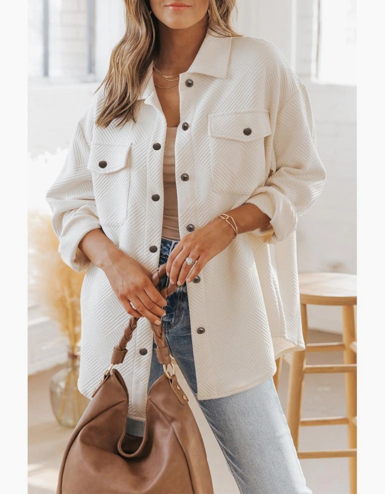 Solid Textured Flap Pocket Buttoned Shacket