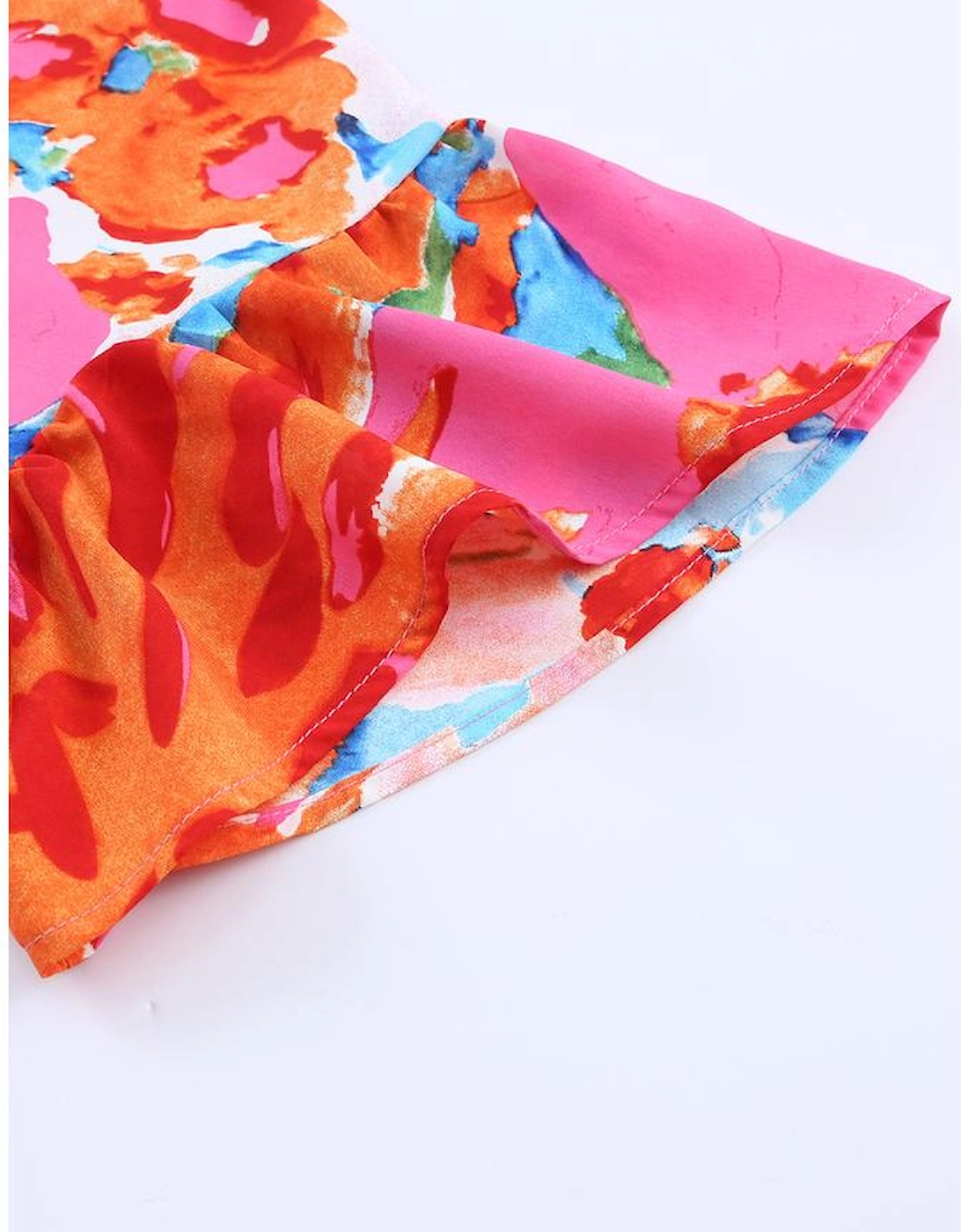 Pink Abstract Print V Neck Flutter Sleeve Blouse