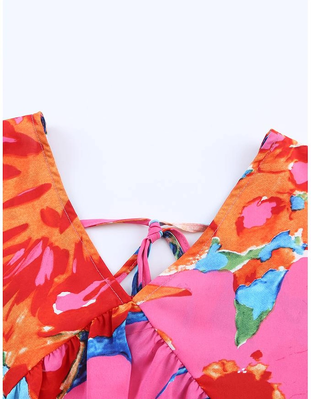 Pink Abstract Print V Neck Flutter Sleeve Blouse