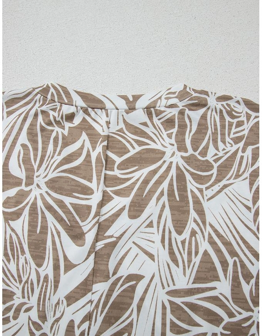 Khaki Floral Print V Neck Short Sleeve Loose Fit Blouse