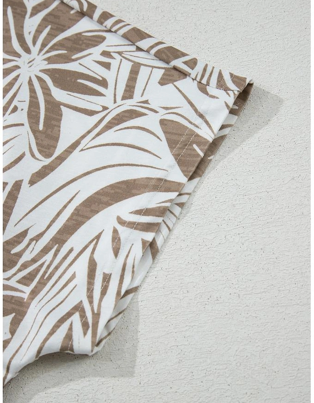 Khaki Floral Print V Neck Short Sleeve Loose Fit Blouse