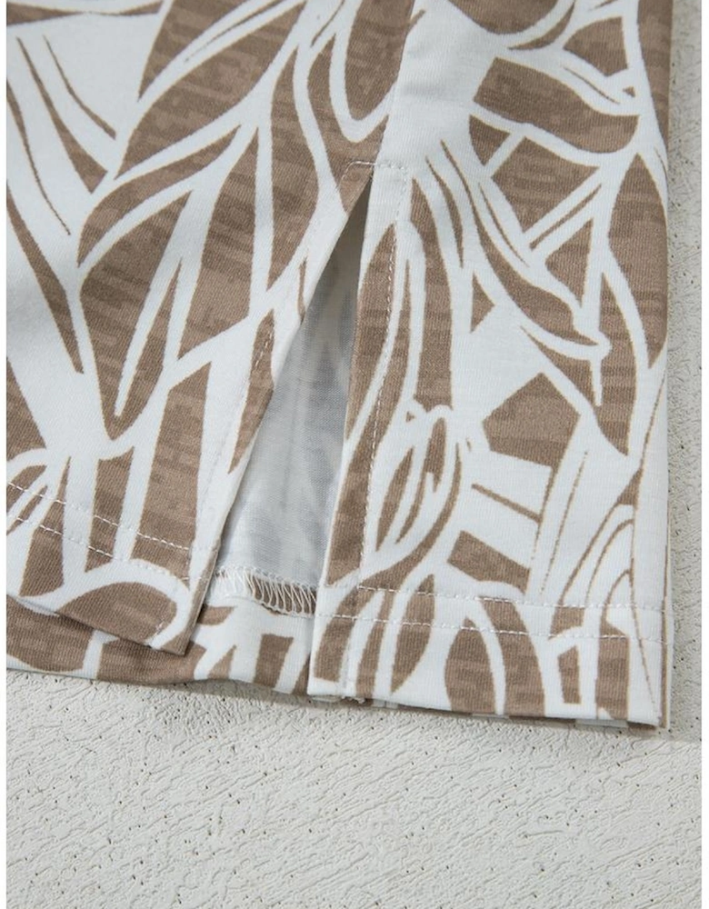 Khaki Floral Print V Neck Short Sleeve Loose Fit Blouse