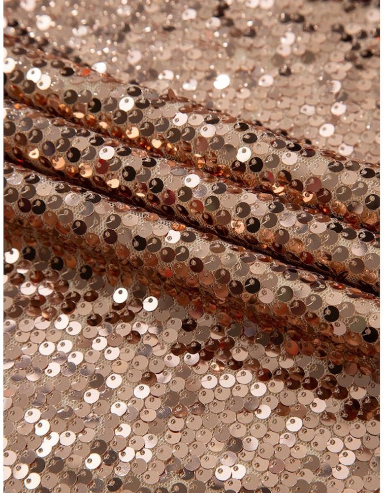 Gold Sequined Long Sleeve Cutout Back Mini Dress