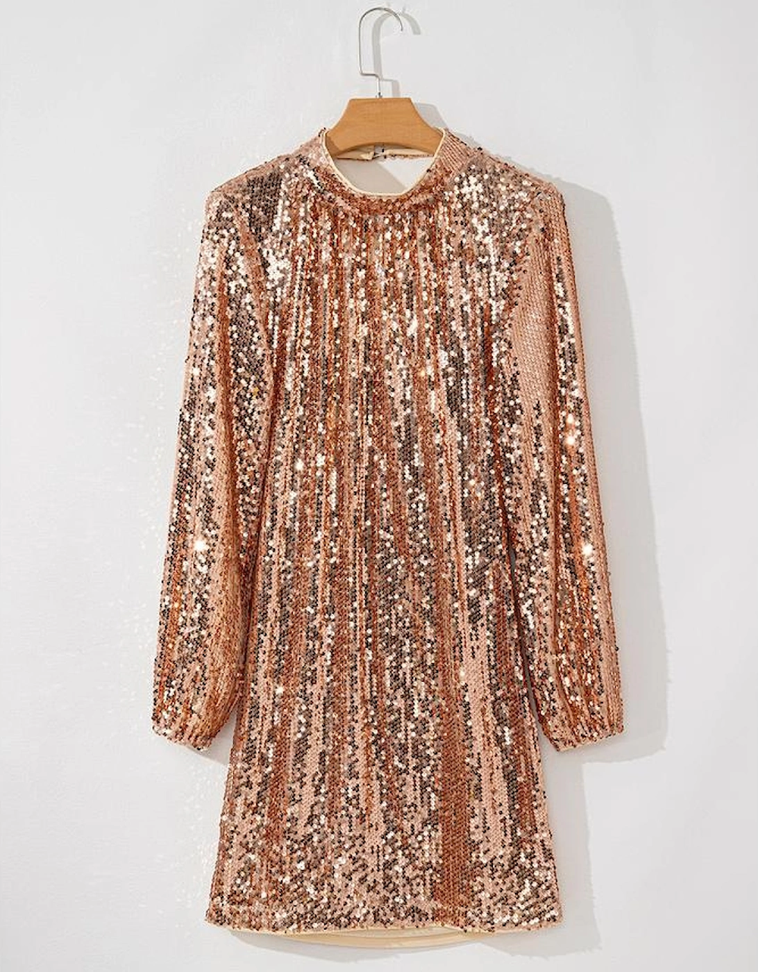 Gold Sequined Long Sleeve Cutout Back Mini Dress