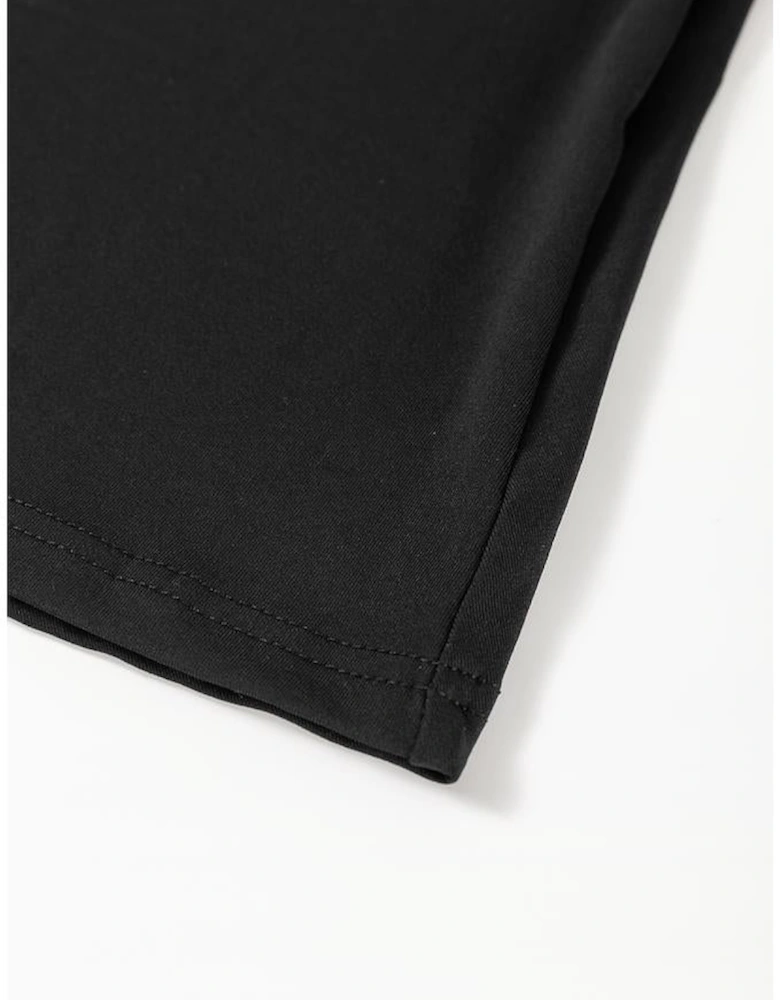 Black Sleeveless Scoop Neck Flared Split Midi Dress