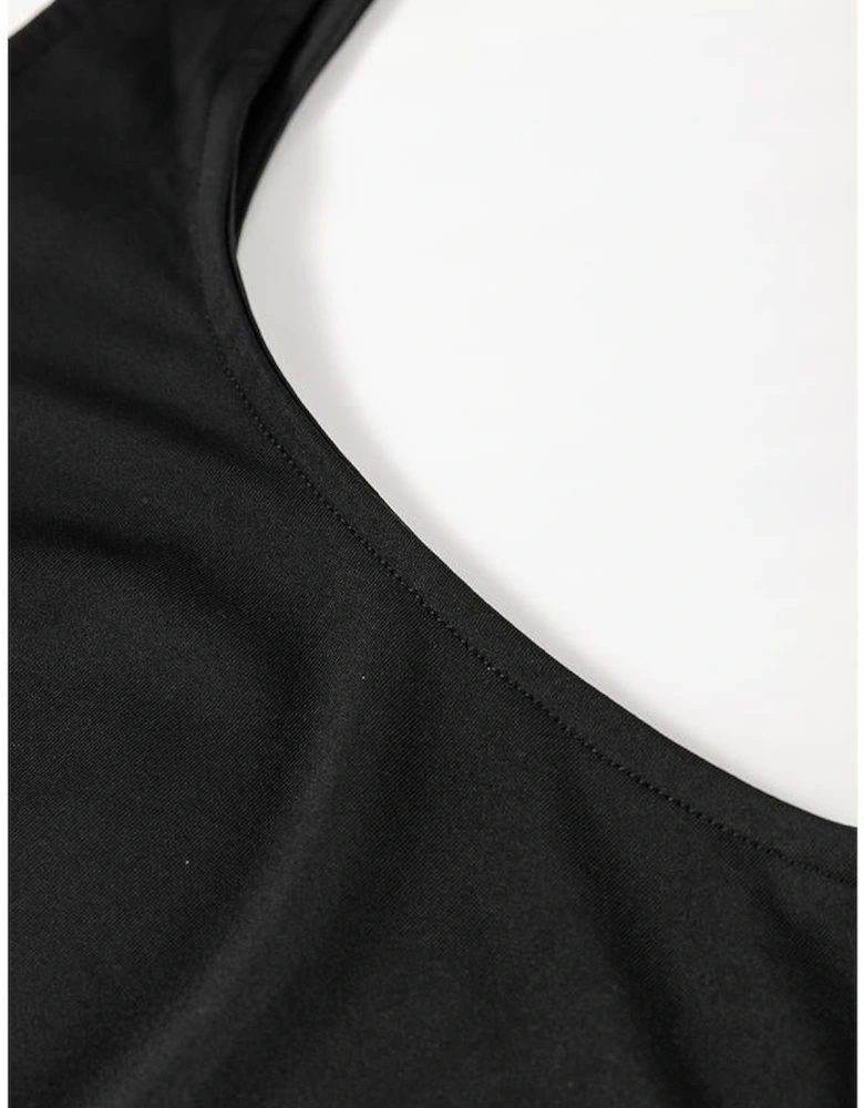 Black Sleeveless Scoop Neck Flared Split Midi Dress