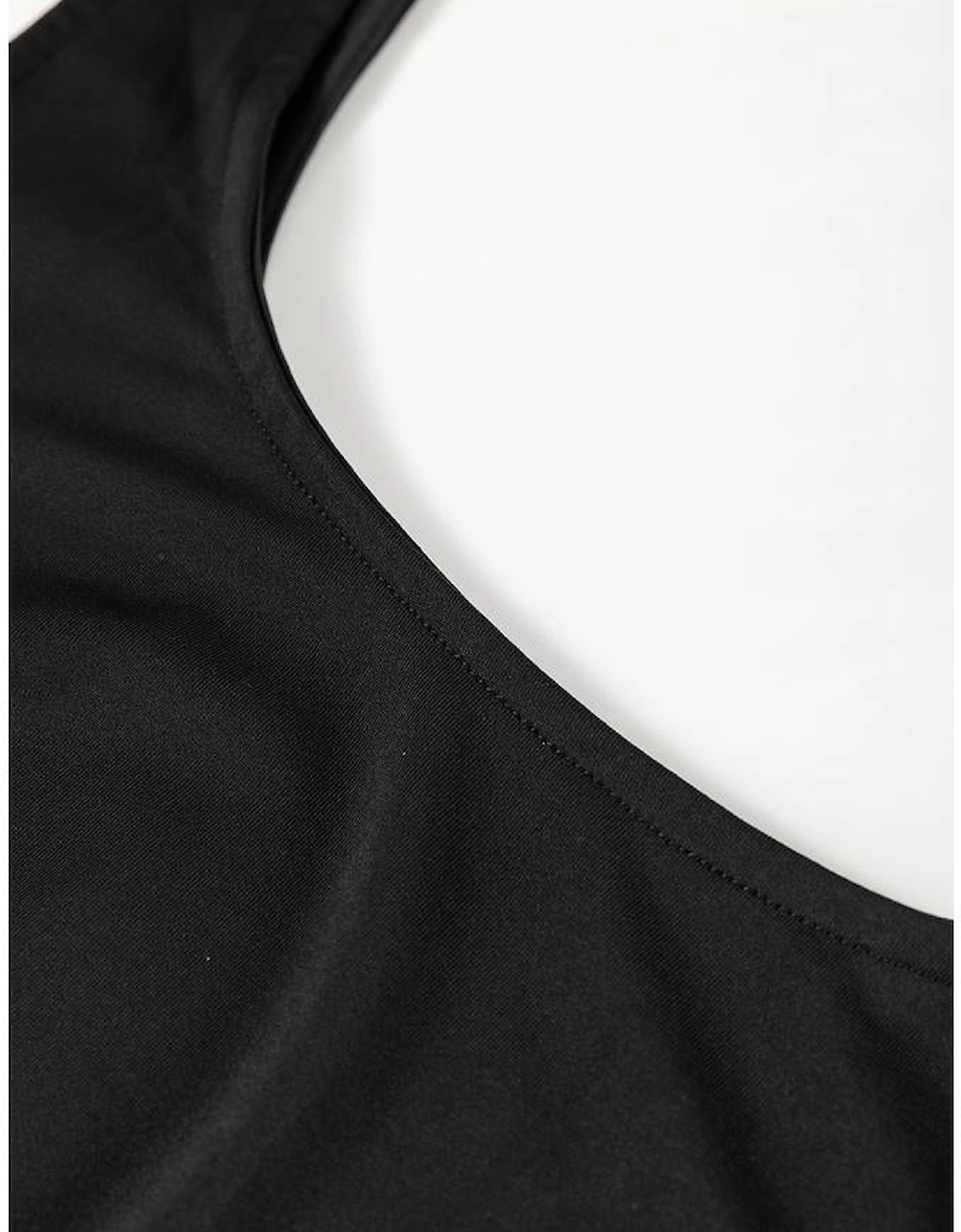 Black Sleeveless Scoop Neck Flared Split Midi Dress