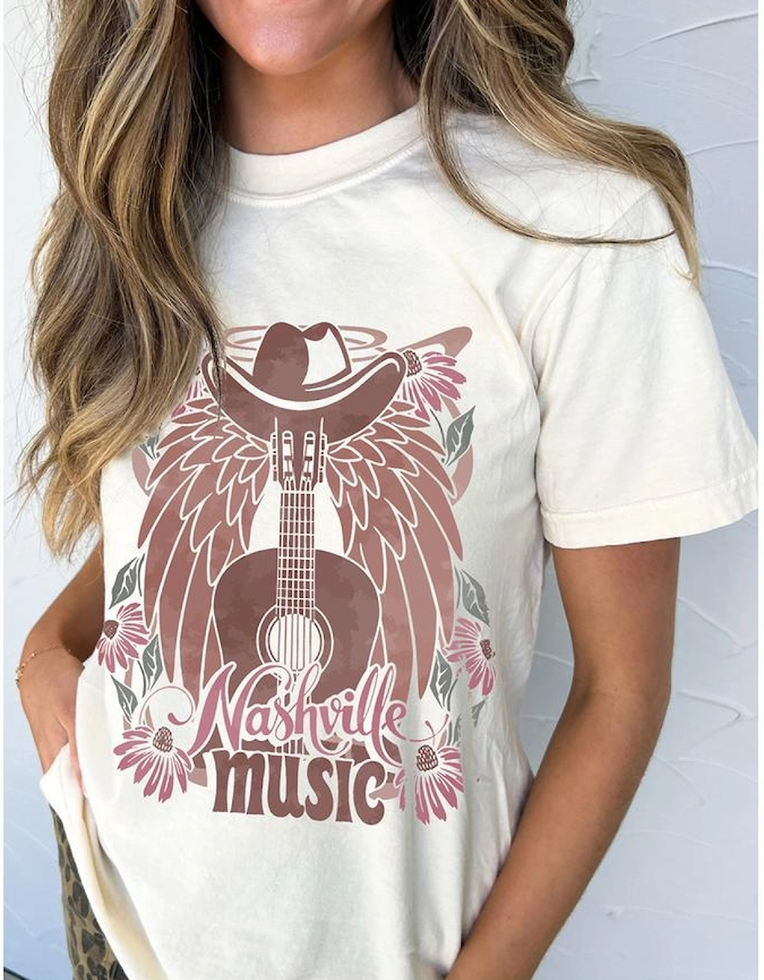 White Nashville Music Cowboy Hat Guitar Graphic Tee