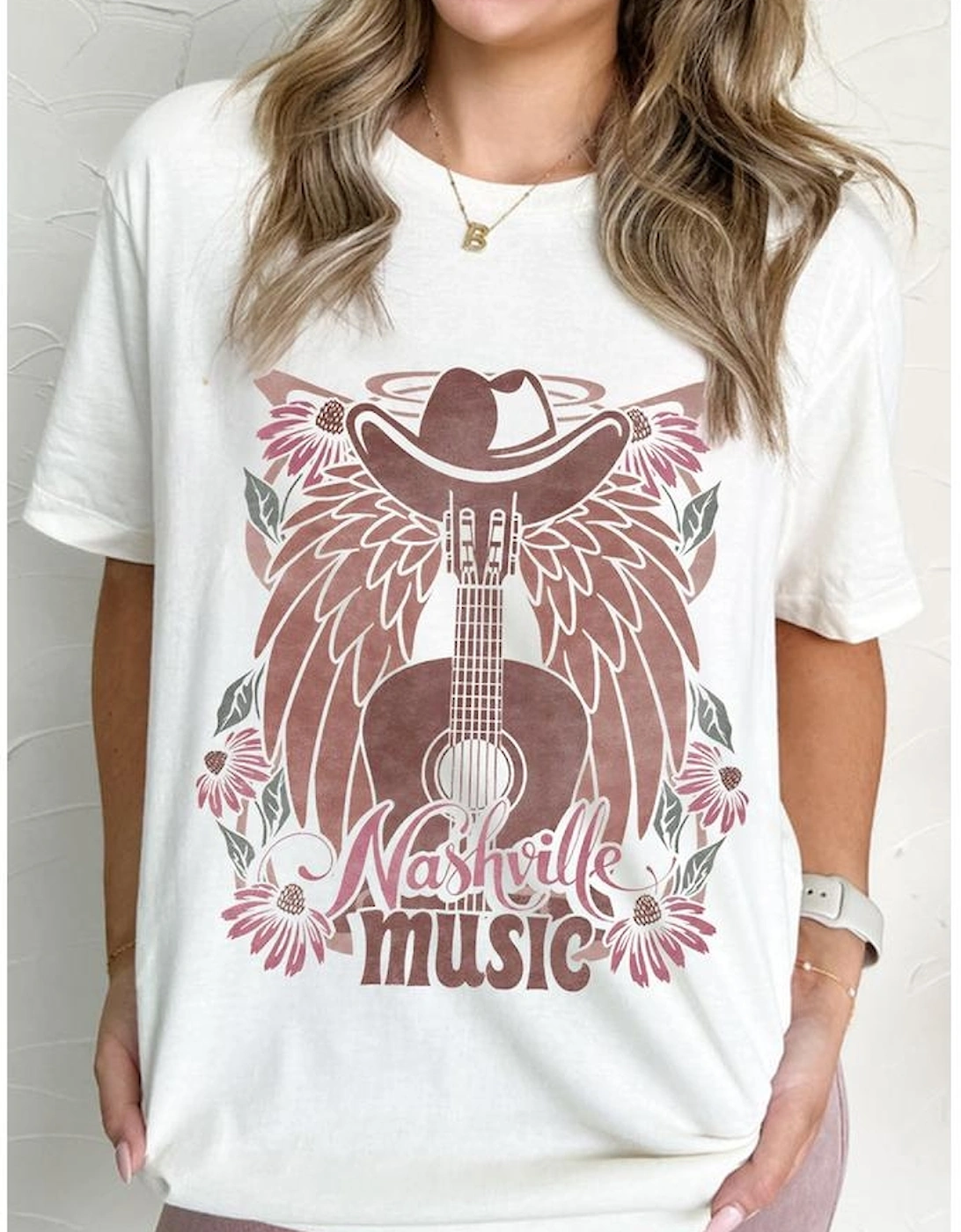 White Nashville Music Cowboy Hat Guitar Graphic Tee
