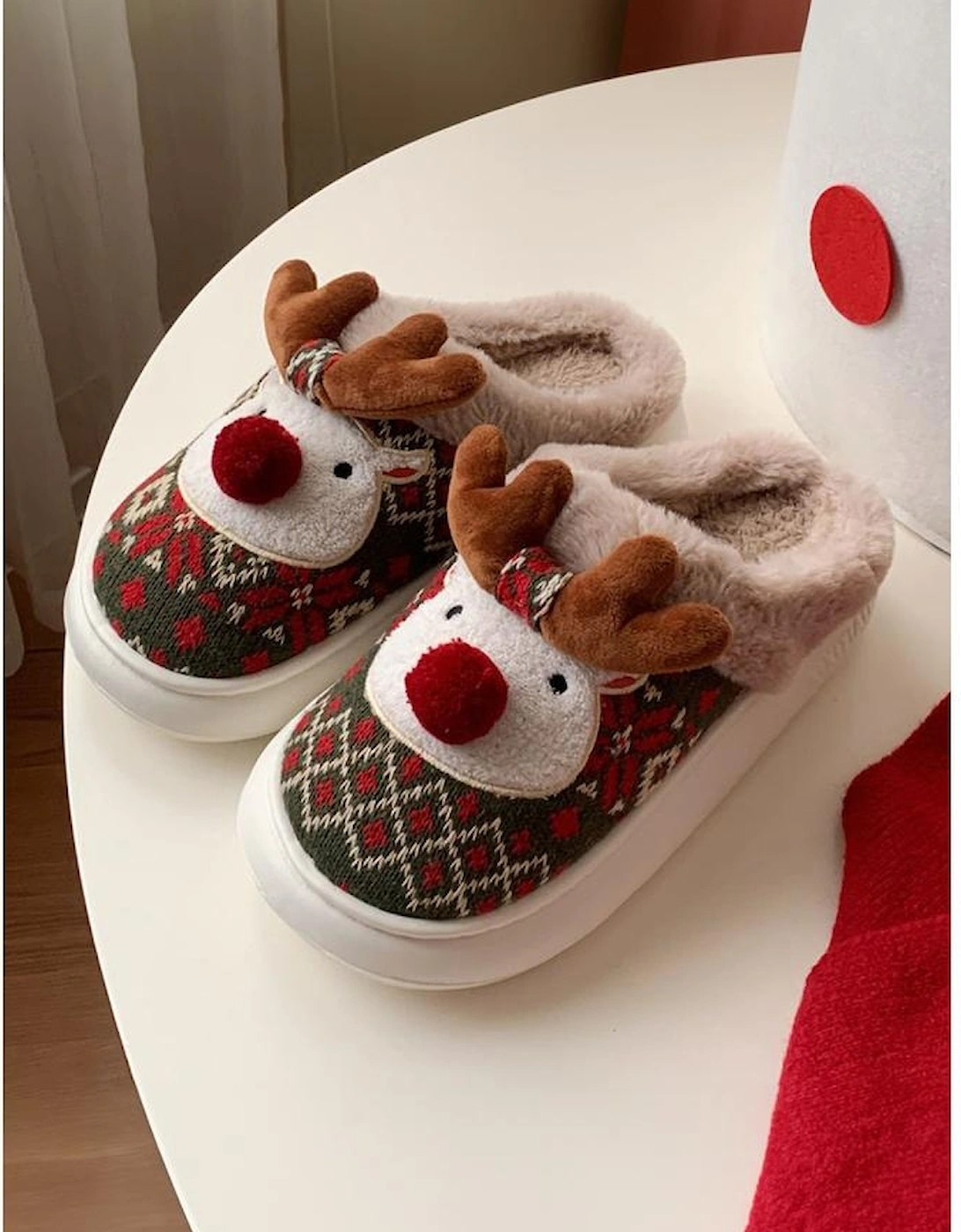 Azura Exchange Dark Green Christmas Cartoon Reindeer Plush Home Slippers, 8 of 7