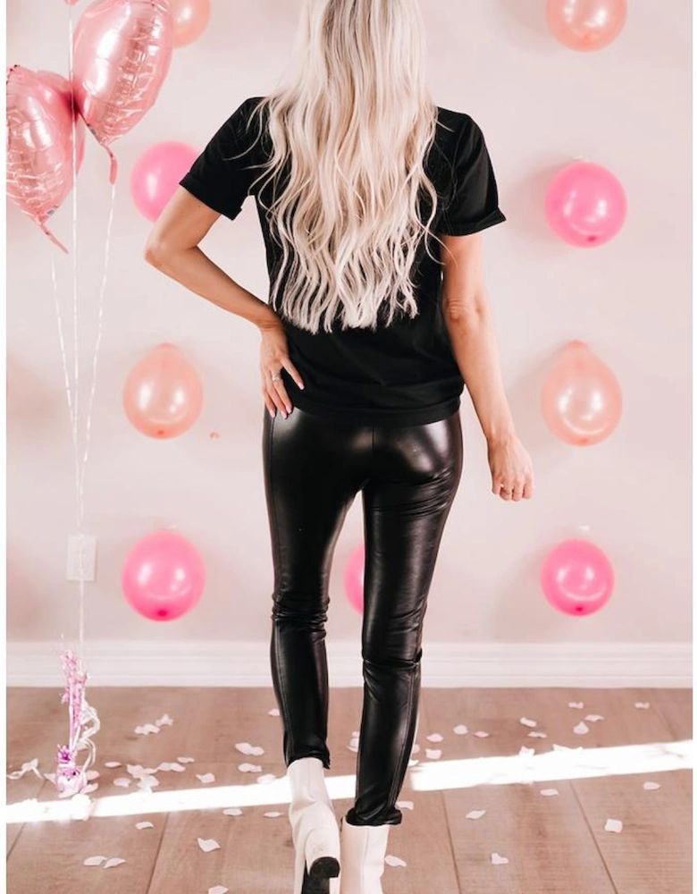 Black Love Heart Shaped Glitter Print T Shirt