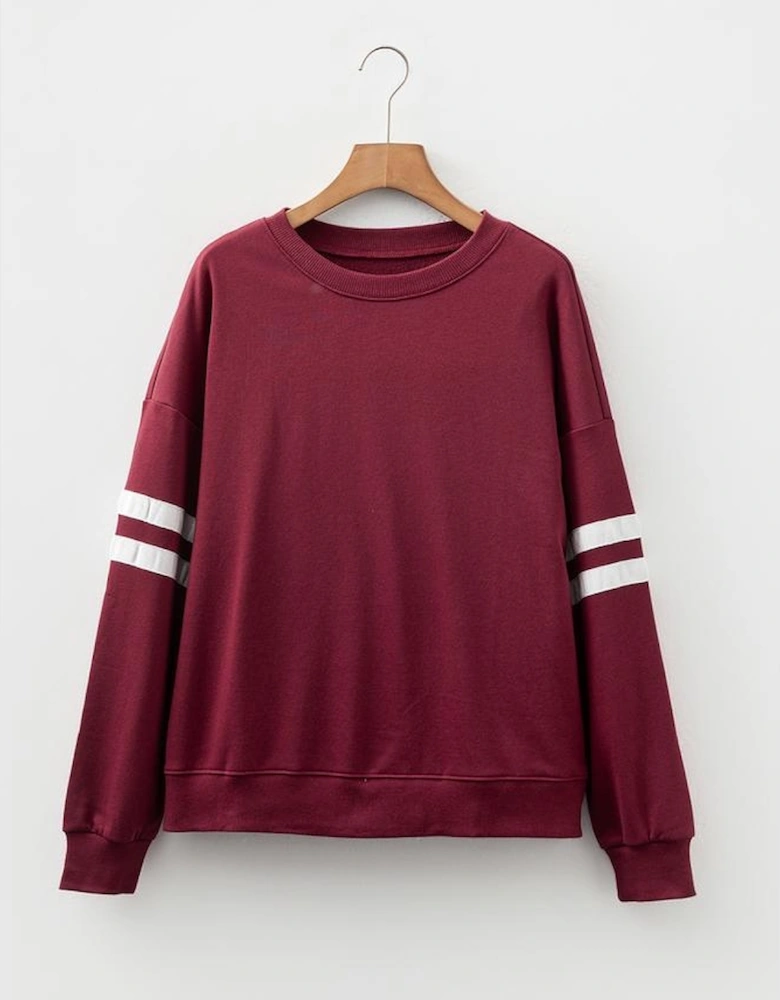 Red Dahlia Varsity Striped Detail Drop Shoulder Oversized Sweatshirt