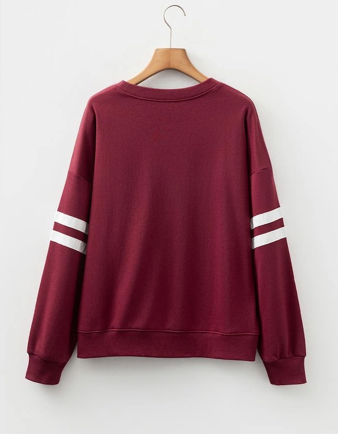 Red Dahlia Varsity Striped Detail Drop Shoulder Oversized Sweatshirt