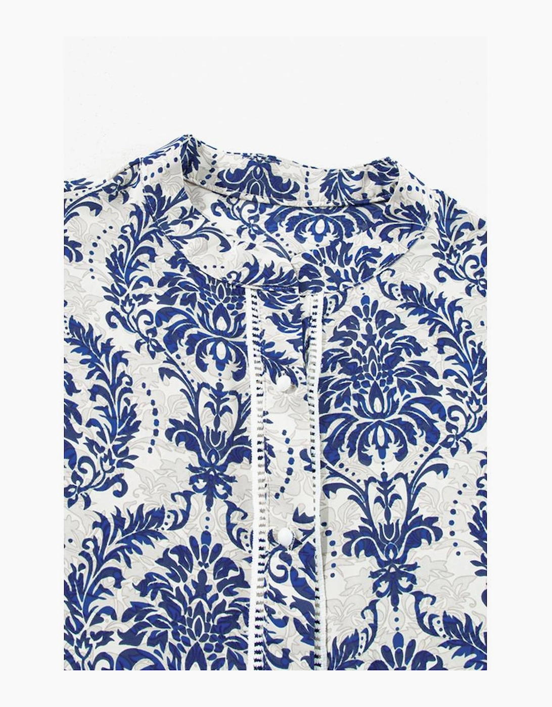 Sky Blue Tribal Pattern Print Notch Neck Buttoned Plus Size Shirt