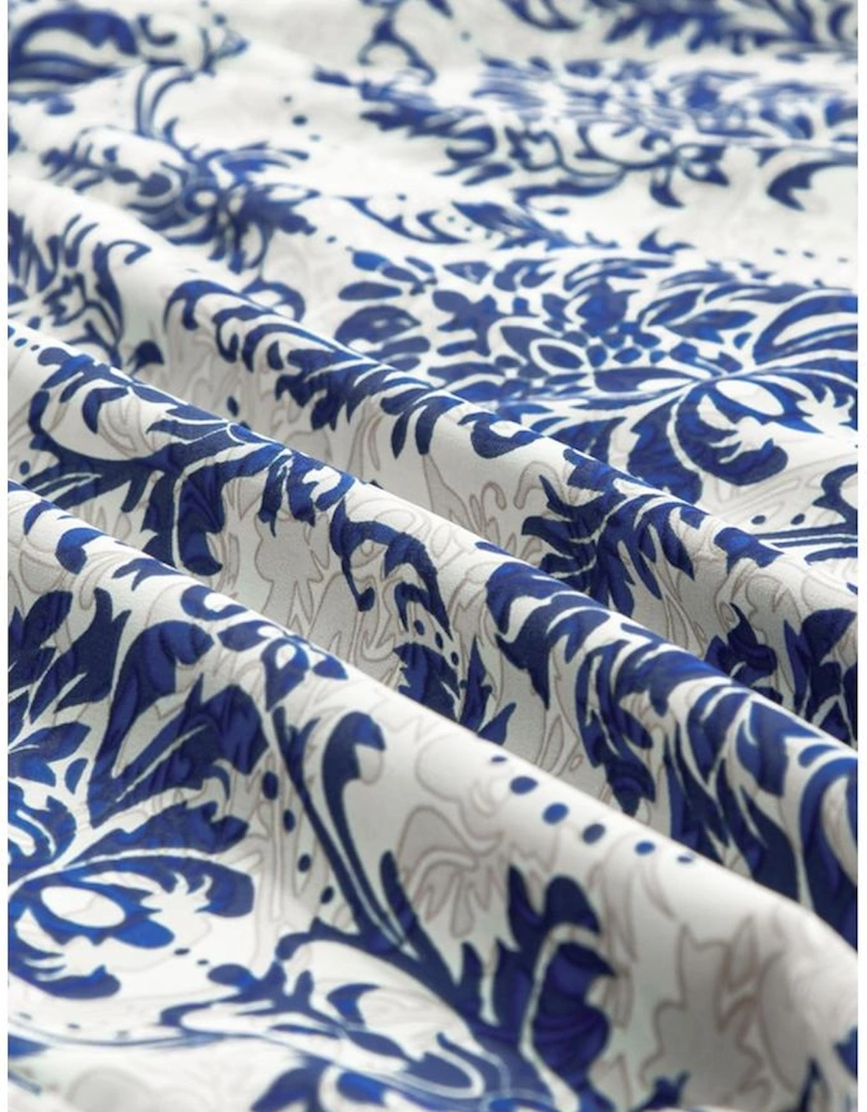 Sky Blue Tribal Pattern Print Notch Neck Buttoned Plus Size Shirt