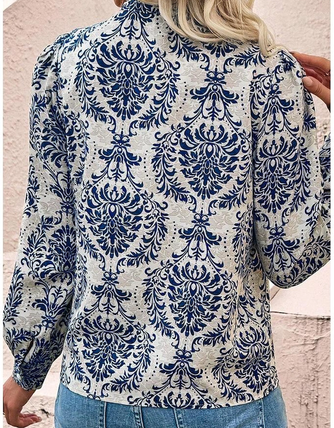 Sky Blue Tribal Pattern Print Notch Neck Buttoned Plus Size Shirt