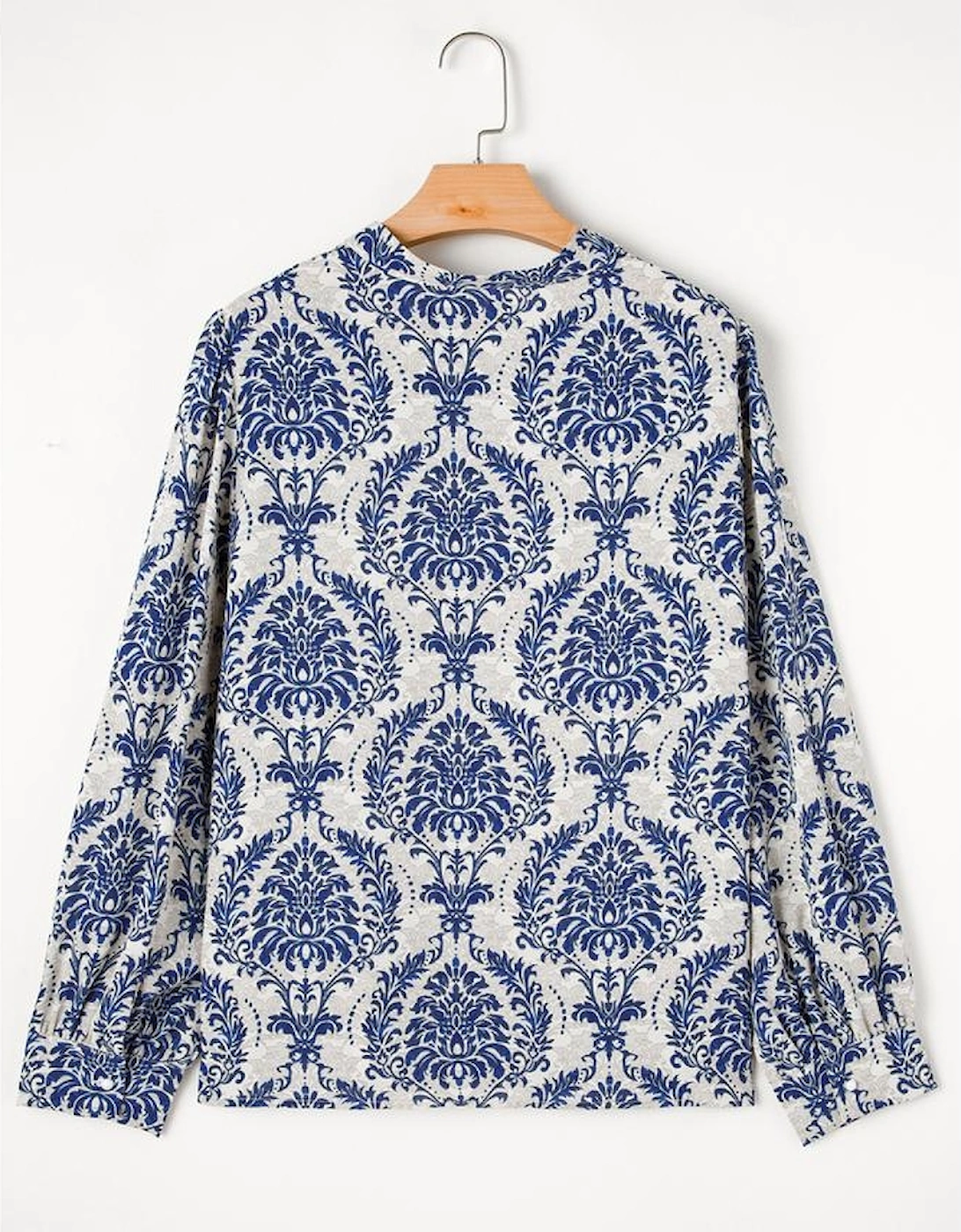 Sky Blue Tribal Pattern Print Notch Neck Buttoned Plus Size Shirt