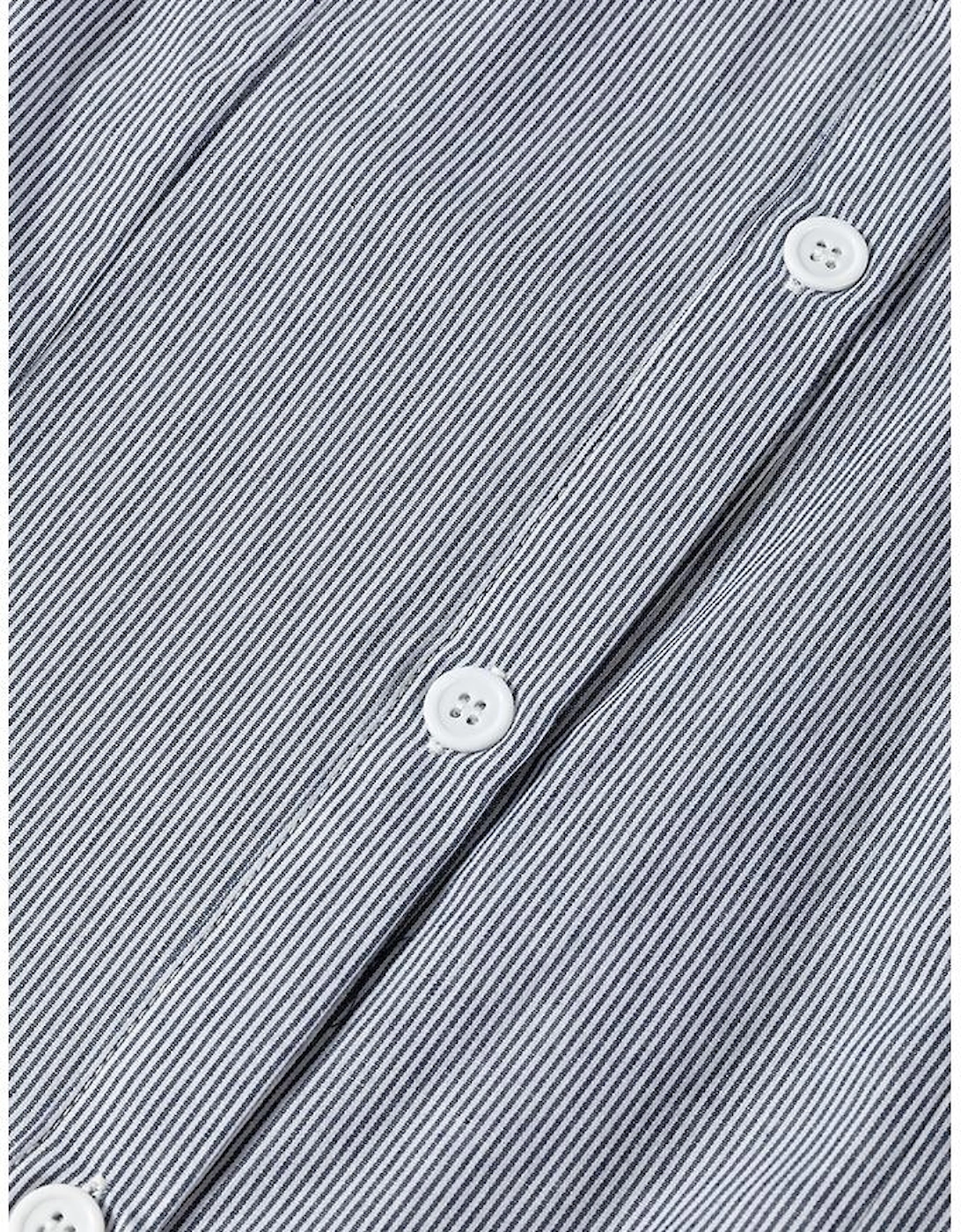 Blue Stripe Frilled Sleeveless Collar Front Pocket Button Up Mini Dress