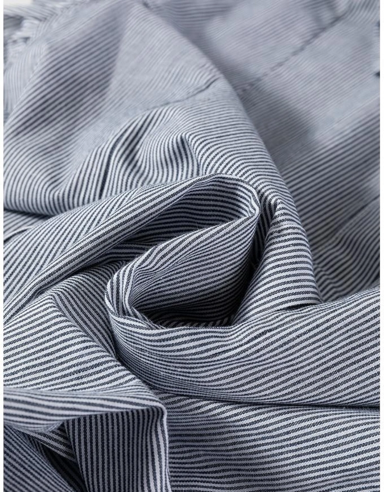 Blue Stripe Frilled Sleeveless Collar Front Pocket Button Up Mini Dress