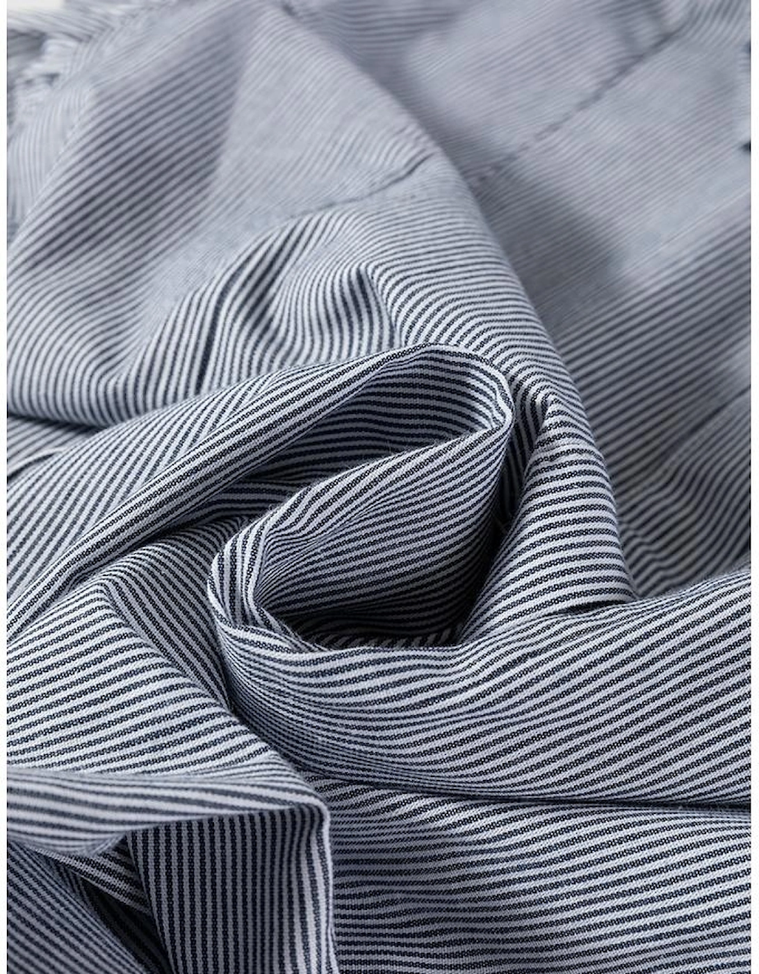 Blue Stripe Frilled Sleeveless Collar Front Pocket Button Up Mini Dress