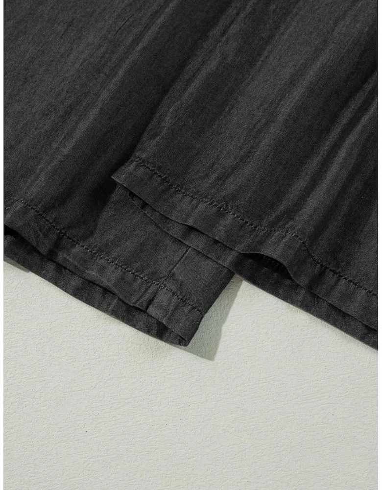 Black Side Pockets Frilled Smocked High Waist Wide Leg Jeans